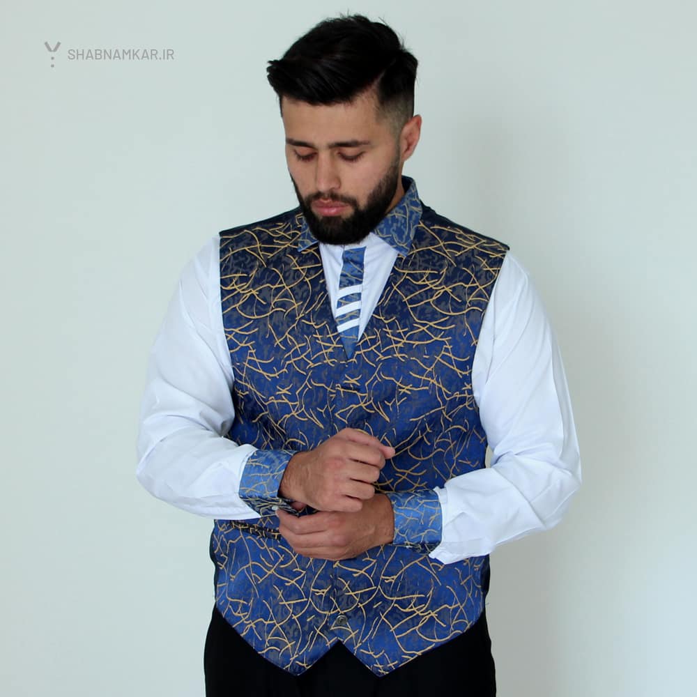 جلیقه فرم رستورانی آبی شبنم