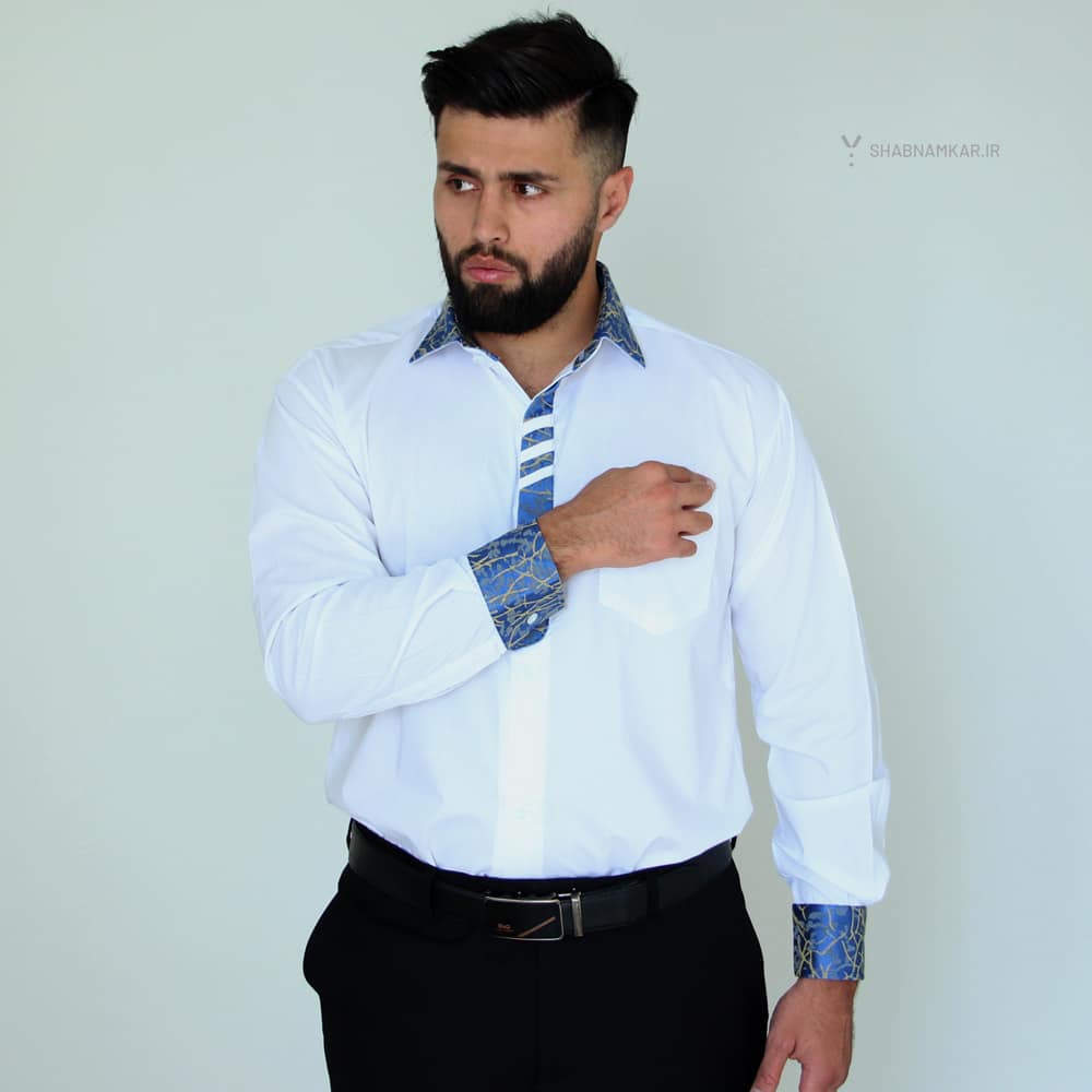 پیراهن مردانه کرواتی شبنم سفید آبی