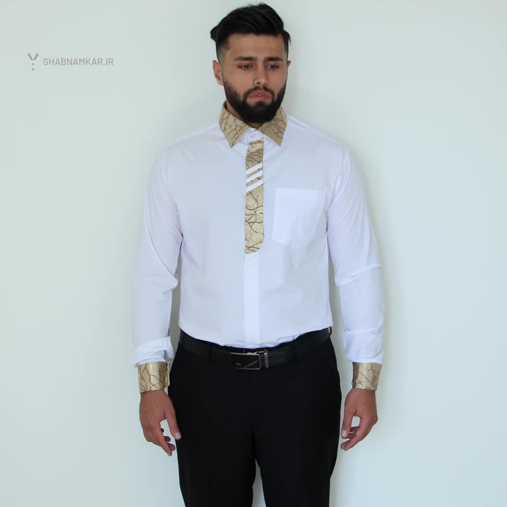 پیراهن مردانه کرواتی شبنم سفید طلایی