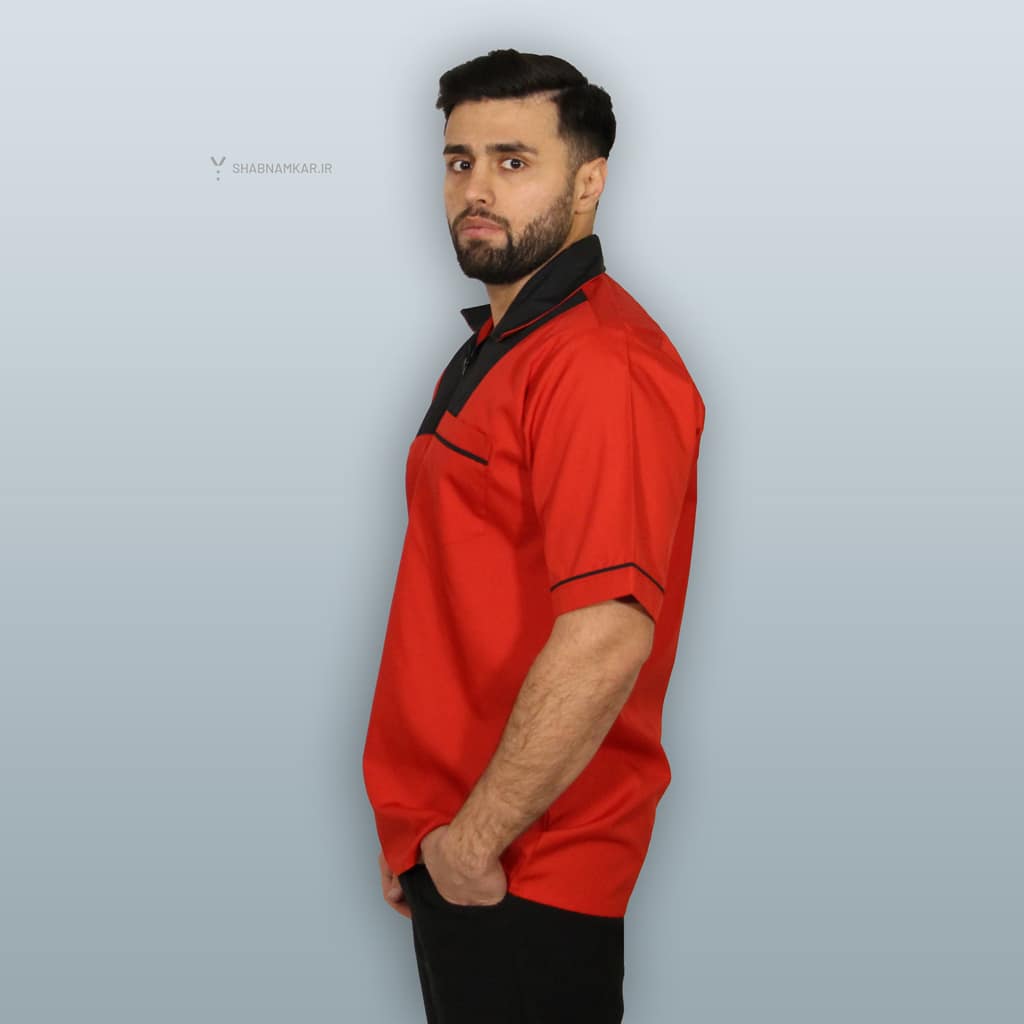 لباس فرم مردانه رستورانی جیبدار قرمز شبنم