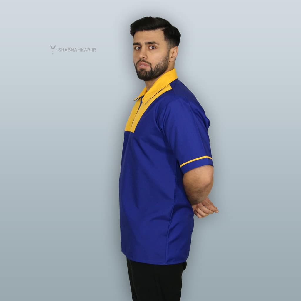 لباس فرم مردانه رستورانی آبی زرد نیمرخ