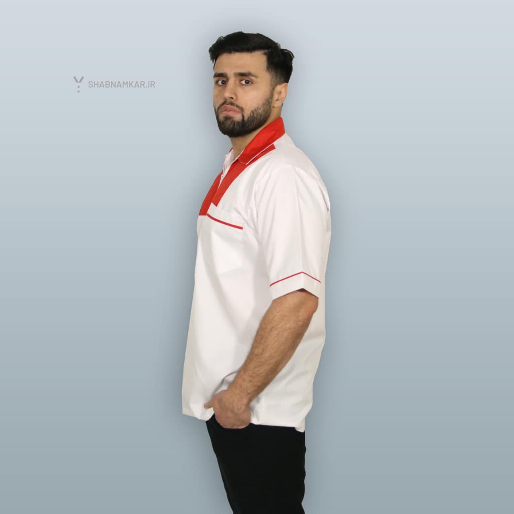 لباس فرم مردانه رستورانی جیبدار قرمز شبنم